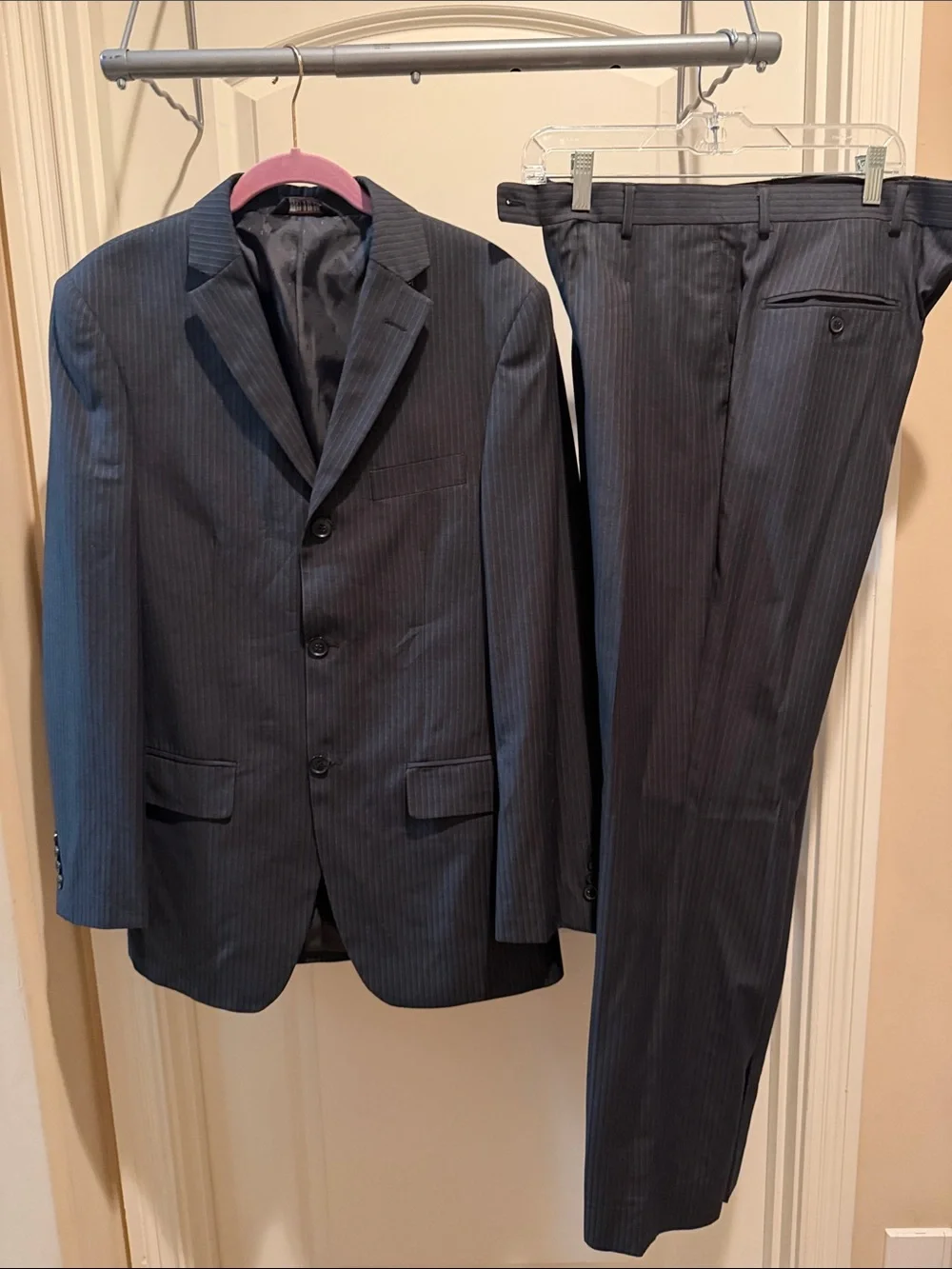 Men's Pinstripe Two-Piece Suit Jacket & Trousers - Navy